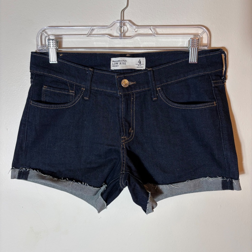 Abercrombie‎ & Fitch Low Rise Denim Shorts Dark Wash Size 4 Cuffed Raw Hem